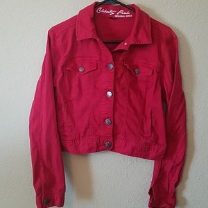 Red denim jacket